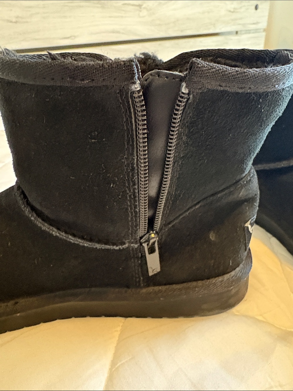 Koolaburra Black Faux-Suede Ankle Booties with Ribbon Bow - Picture 7 of 7